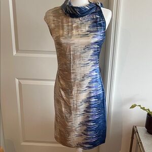 BCBGMaxAzria One Shoulder Dress in Blue/beige dress